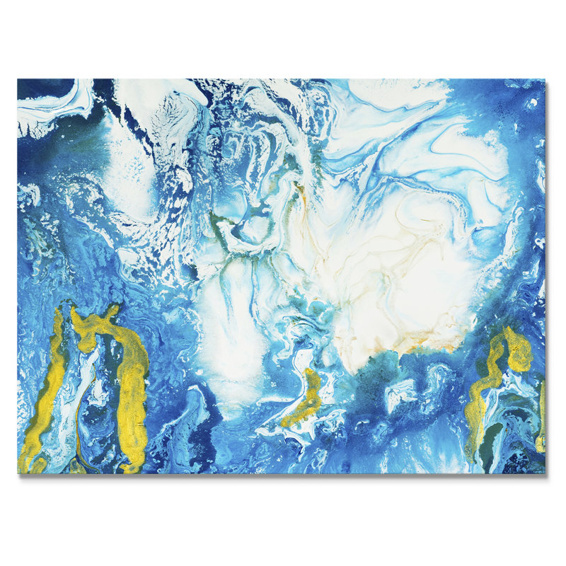 Bleu classique avec art liquide doré - reproduction sur toile, H 16 po x l 32 po, Toile tendue