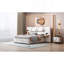 Grand lit plateforme tapissier, deux prises et ports de charge USB des deux côtés, deux coussins de chevet, tablettes de rangement, velours, beige-1719863793