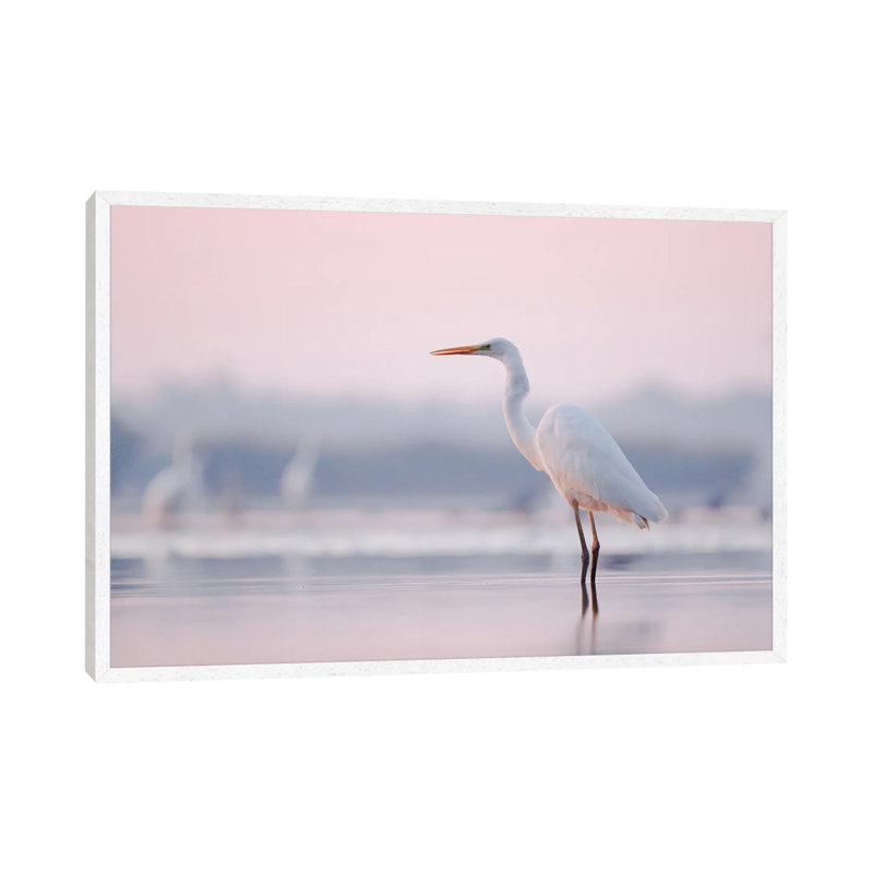 Pastel Egret 1 Piece Wall Art on Canvas, 66.04 cm H x 45.72 cm W, White Framed Canvas