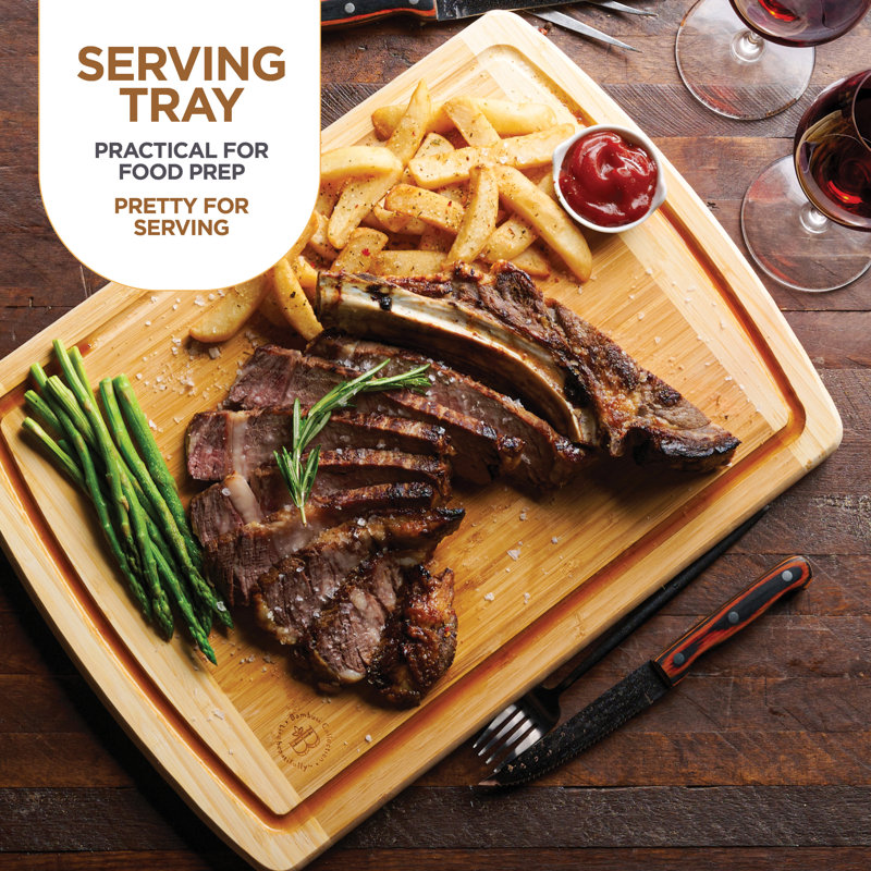 Grandes planches à découper pour la cuisine - planche à découper en bois de bambou avec rainure à jus - planches à charcuterie et bloc à découper pour viande, plateau de service