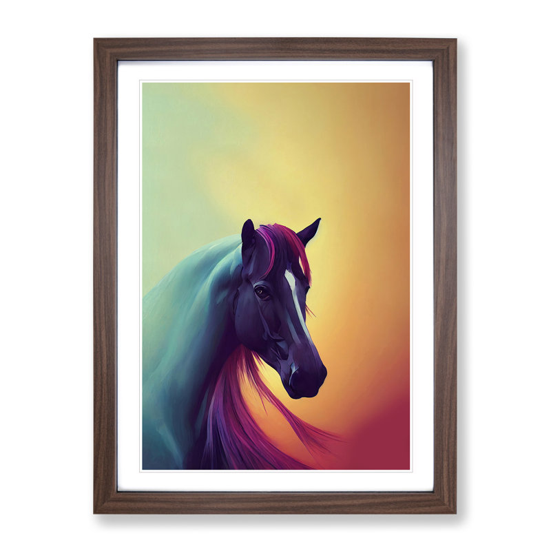 Mystical Horse - Single Picture Frame Print, 34cm H x 25cm W x 2cm D, Walnut