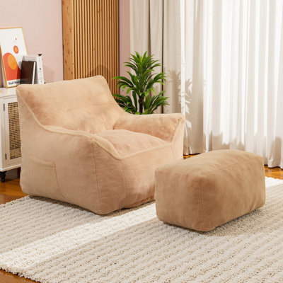 Large Bean Bag Chairs, Soft Tufted Foam Bean Bag Chair With Velvet Fabric For Adults And Kids, Comfy Lazy Sofa For Living Room, Bedroom
