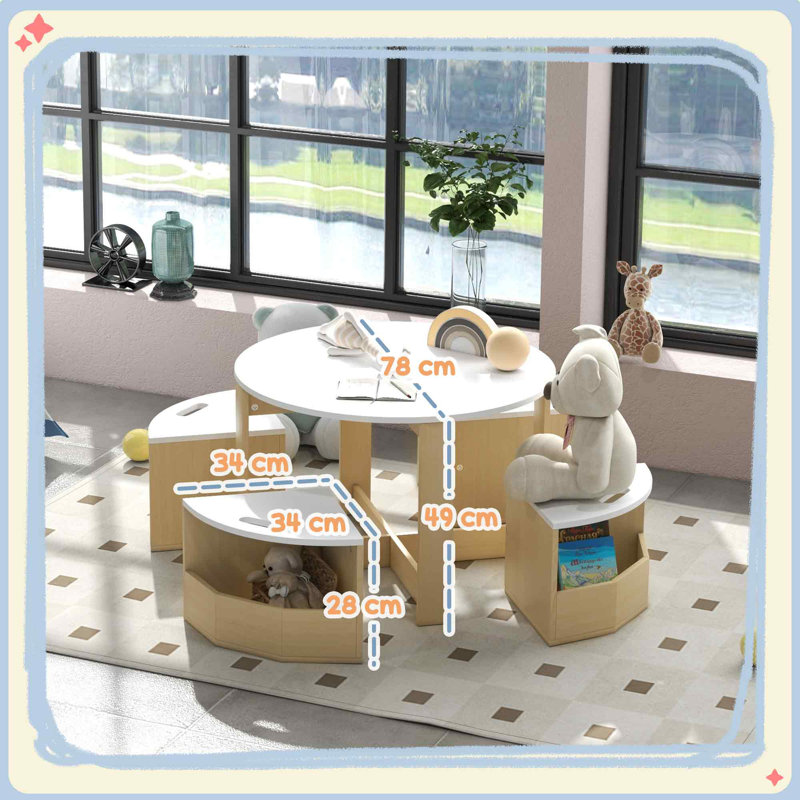 AIYAPLAY Kids Table and Chairs Set with Storage Ages 3-8 Years White