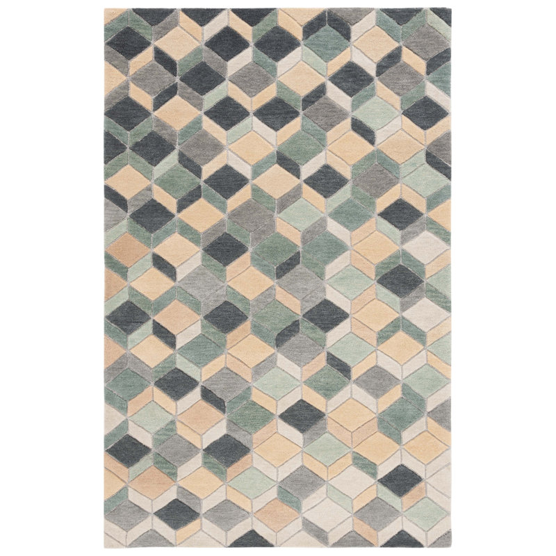 Geometric Beige and Gray Hand-Tufted Wool Area Rug