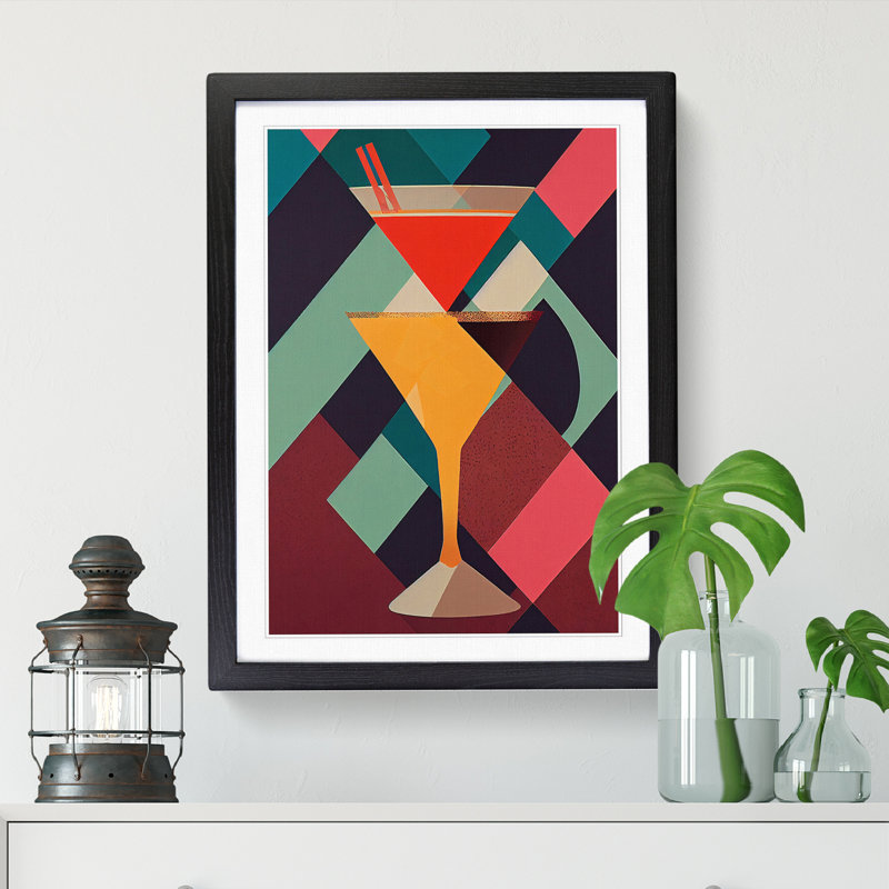 Retro Cocktail - Single Picture Frame Print, 64cm H x 46cm W x 2cm D, Oak