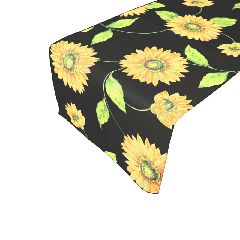 Sunflowers Print Table Runner, Black/Yellow/Green, 72" L x 24" W