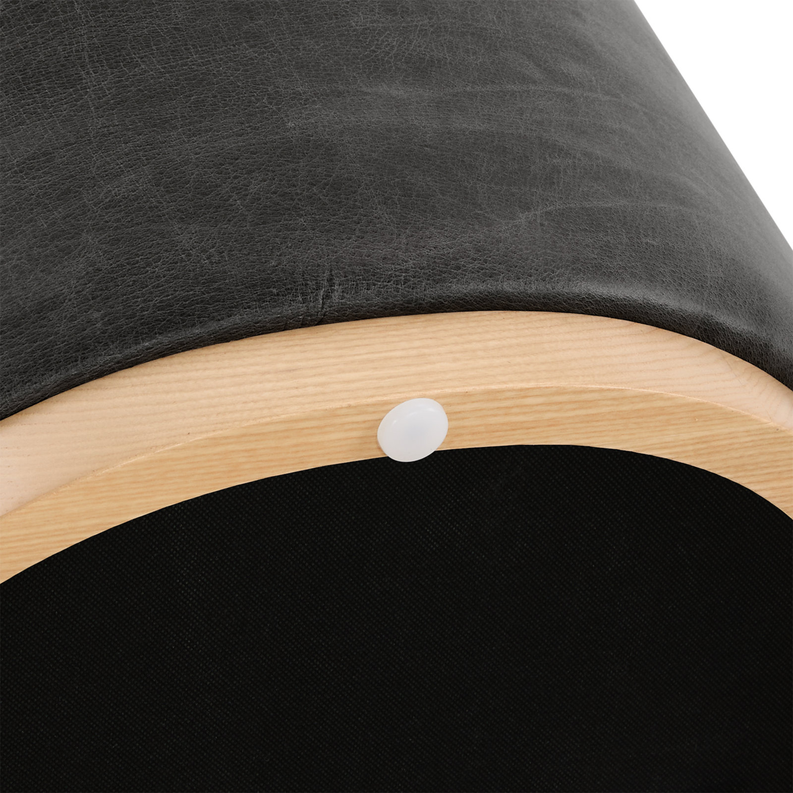Bobbi 22" Genuine Leather Ottoman, Black