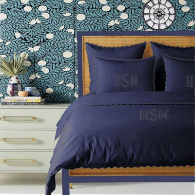 Monogram 400TC Cotton Small Scallop Embroidery Duvet Cover Set
