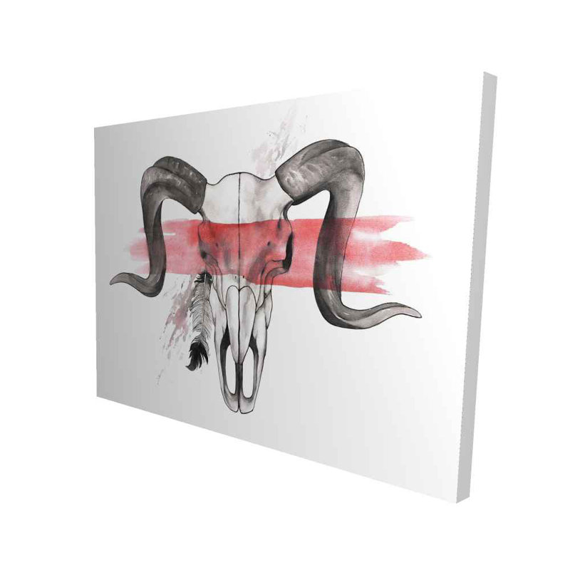 Aries Skull with Feather - Livingroom Animals Canvas Decor