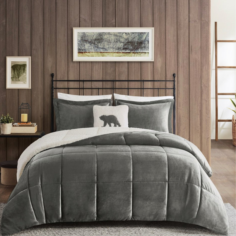 À l'édredon double / grand - gris anthracite + charme grand et teinte, Gris anthracite / ivoire