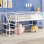 Lit plateforme en panneau de fibres à densité moyenne et métal, finition blanche, lit mezzanine simple avec rangement intégré, peu encombrant pour les chambres d'enfant
