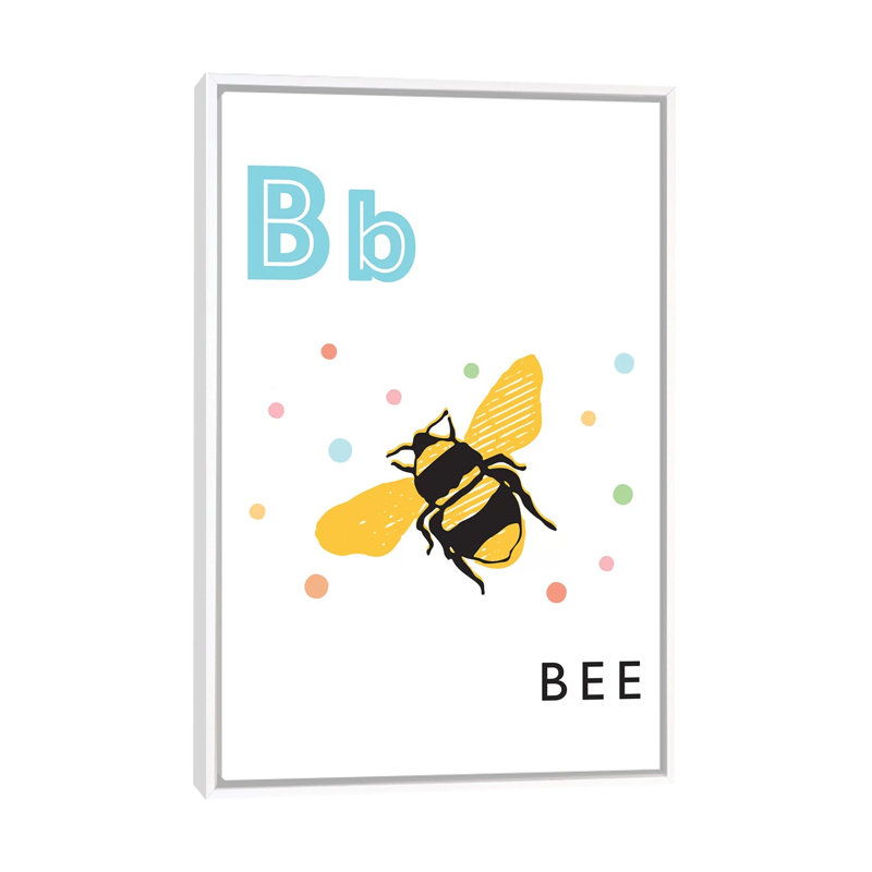 Alphabet Flash Card B - impression d'art graphique, H 60 po x l 40po x P 1,5 po, Pas de tapis, Toile blanche encadrée