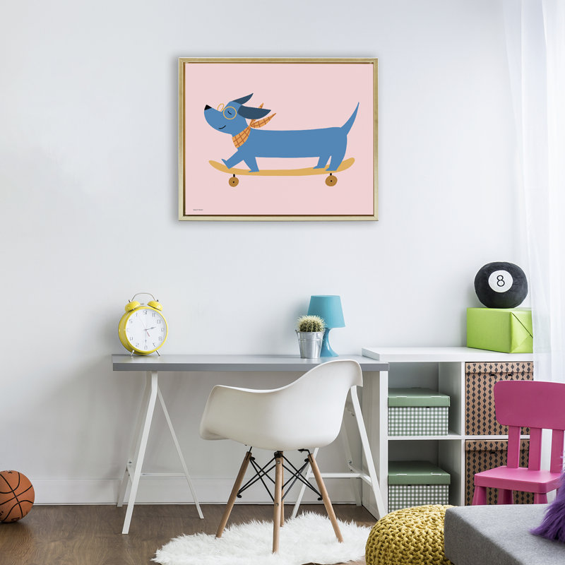 Cadre flottant Skateboarding pour chien, design par Rachel Nieman, H 17 po x l 21 po, Cadre flottant métallique doré