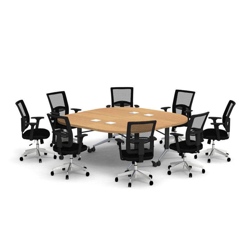 Rectangle 8 Person 80'' L Training Table and Chair Set with Cable Management, Beech
