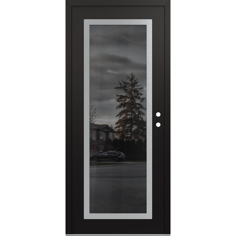 Porte d'entrée pré-suspendue Panel1 panneau acier noir / noir, Noir, Gauche