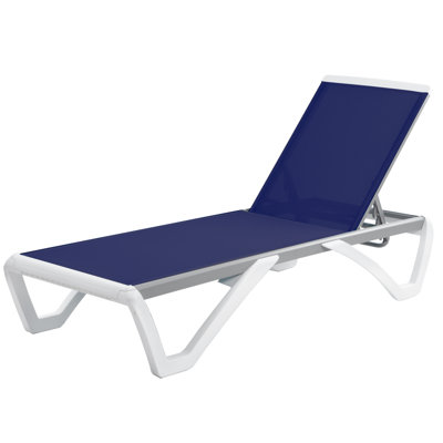 Patio Chaise Lounge Chair Full Flat Alumium Outdoor Reclining Adjustable Chair For Sunbathing Beach (Navyblue Textilene W/Otable) by Ebern Designs