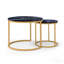 Ensemble de 2 tables basses gigognes à plateau noir avec cadre doré, rondes et tables en bois à motif de marbre, salon, chambre à coucher, appartement, table de chevet simple industrielle moderne-41680606