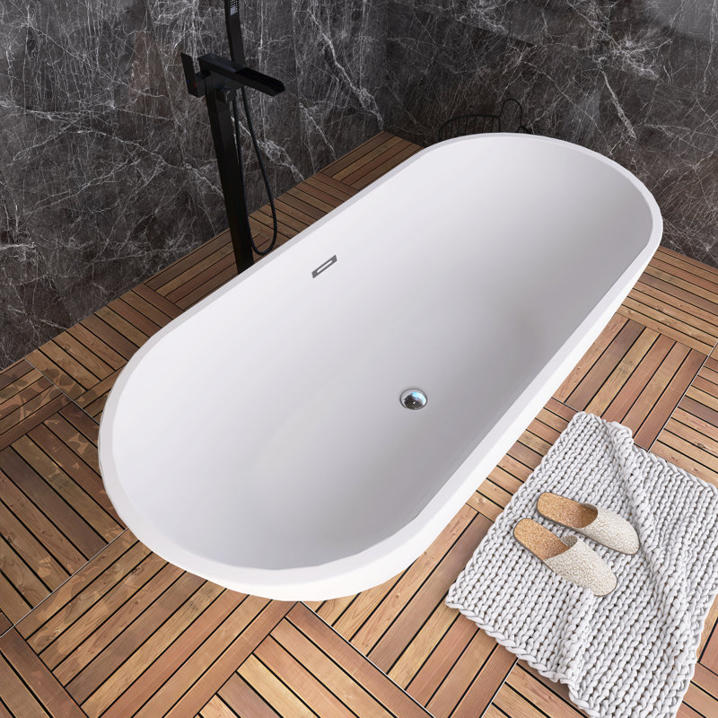67" Freestanding Soaking Acrylic Bathtub In Gloss White