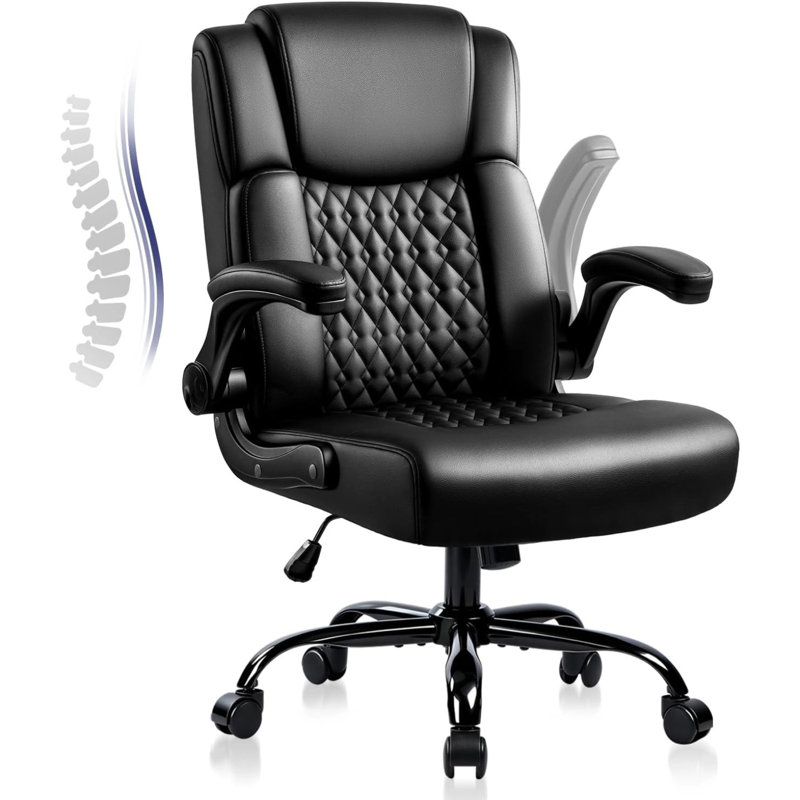 Faux Leather Mid Back Executive Home Office   Chair, Black