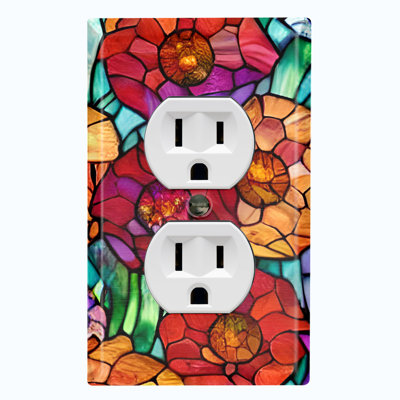 Colorful Flower Tile Glass Print 1 - Gang Duplex Outlet Standard Wall Plate