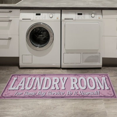 Non-Slip Rubberback Laundry Room Runner Rug, Pink