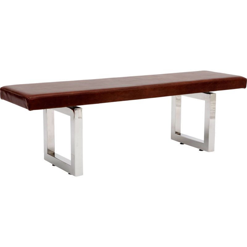 Gax Leather Dining Bench, Burgundy, 18" H x 48" W x 16" D, Stainless Steel