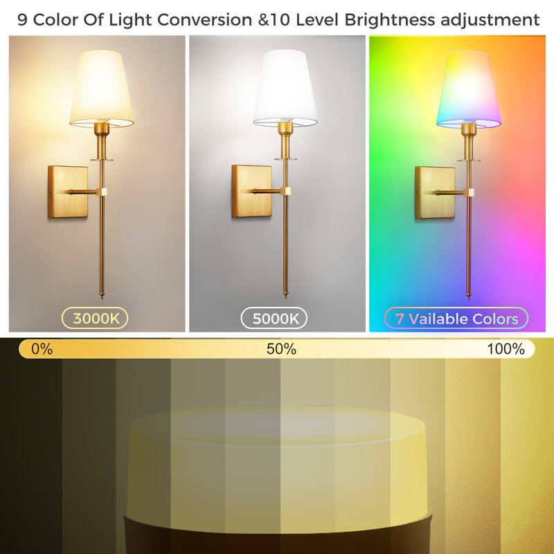 Alcester 24.6Inch Armed Sconces Wallchiere With Christmas Shade & White Fabric Shade, Remote Control, Gold