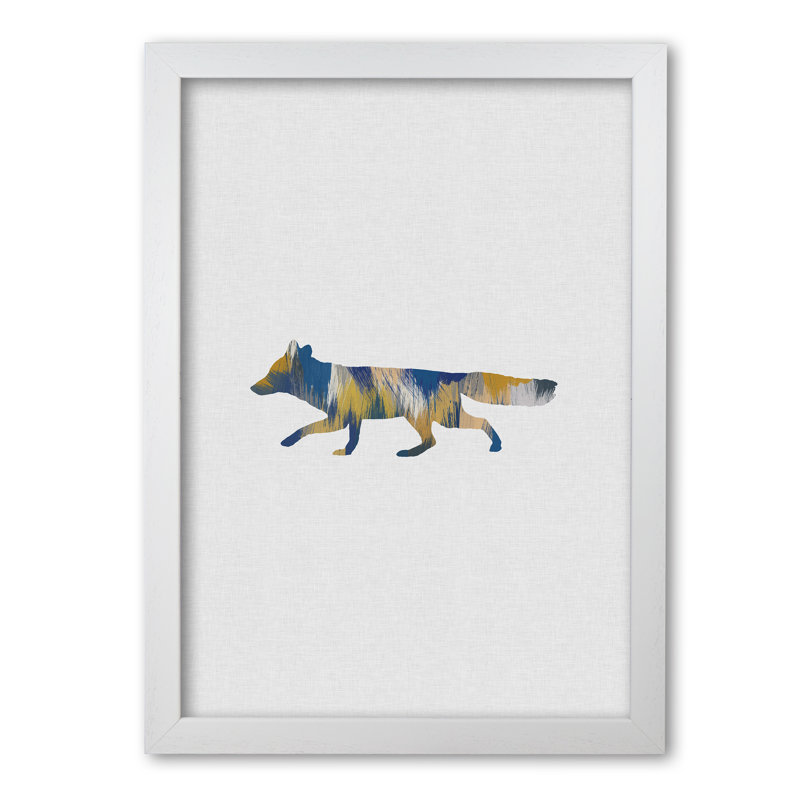Fox Blue & Yellow - Print, 85 cm H x 60 cm W x 5 cm D, White Grain Frame