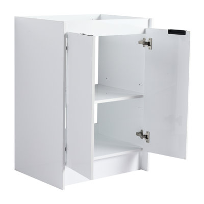 Meuble-lavabo autoportant avec lavabo en résine 24 po, finition blanc brillant, style contemporain avec couleur, apparence