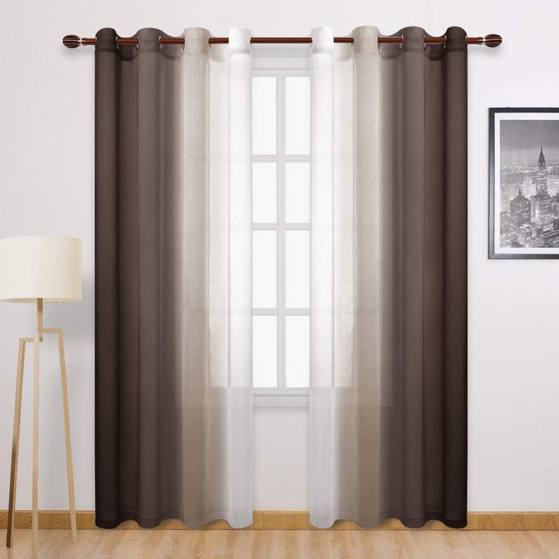 2 panneaux de rideaux transparents ombrés - rideaux en faux voile de chambre et de salon