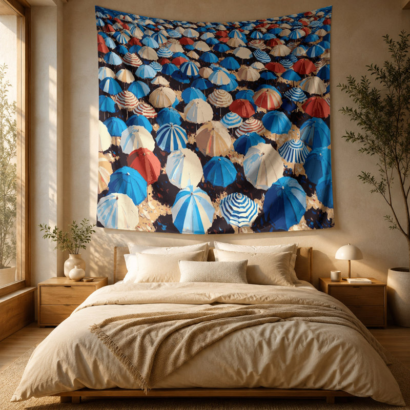 Tapisserie murale de parasols de plage nautiques, 88 po x 104 po