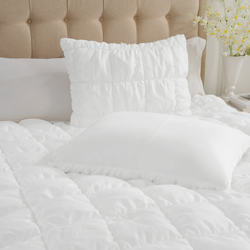 Ensemble d'édredon texturé Amélie Home, 3, Édredon grand + 2 taies d'oreiller standard, Blanc