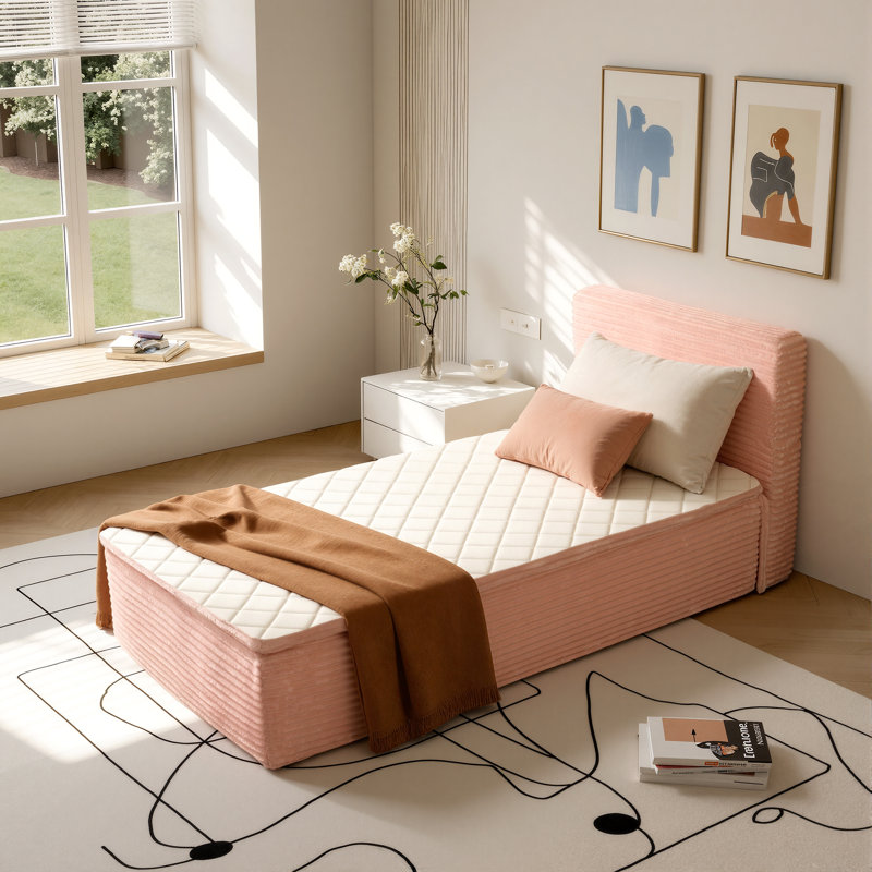 Lit plateforme tapissier simple à compression, Twin, Pink