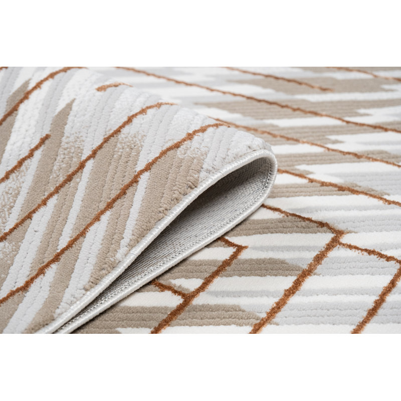Tapis crème avec motif abstrait moka et taupe et brique ton sur ton - 4208., Rectangle de 5 pi x 8 pi