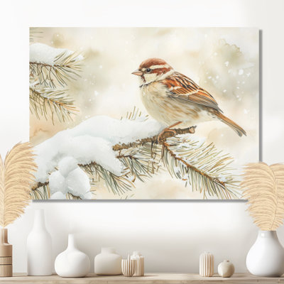 «Sparrow Bird In The Winter Pines II», reproduction d'art moderne sur métal, art mural oiseau en métal