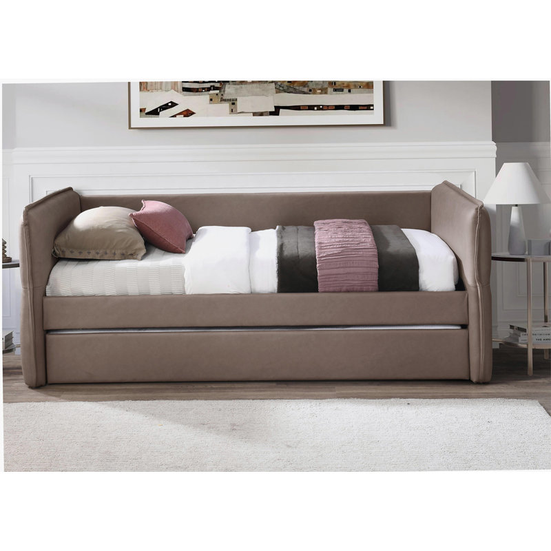 Daybed With a Trundle in Mocha, Brown