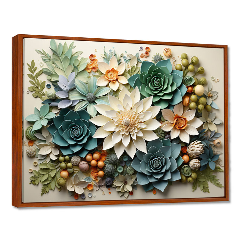 Plantes vertes succulentes sereines - Art mural, H 16 po x l 32 po, Reproduction avec cadre flottant, Brun
