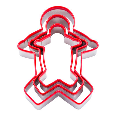 Restaurantware-Pastry Tek 3-Piece Gingerbread Man Cookie Cutters, 1 Comfort Grip Gingerbread Cookie Cutter - Multiple Sizes, 3-Piece Set, Red Metal Cookie Cutters Gingerbread, Precise Cuts,