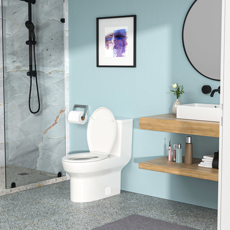 Modern Ceramic One Piece Toilet - Comfortable Seating, Silent Flush, White, 28.78 In. D X 16.62 W 29.51 H Efficient Flushing, Height,