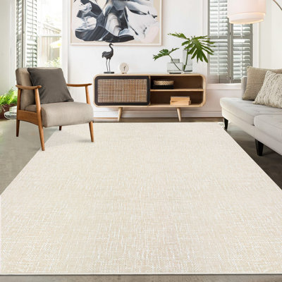  Tapis pour salon 10 x 13 Tapis lavable texturé de couleur unie moderne Revers antidérapant Tapis antidérapant minimaliste pour salle à manger chambre de bébé chambre à coucher beige