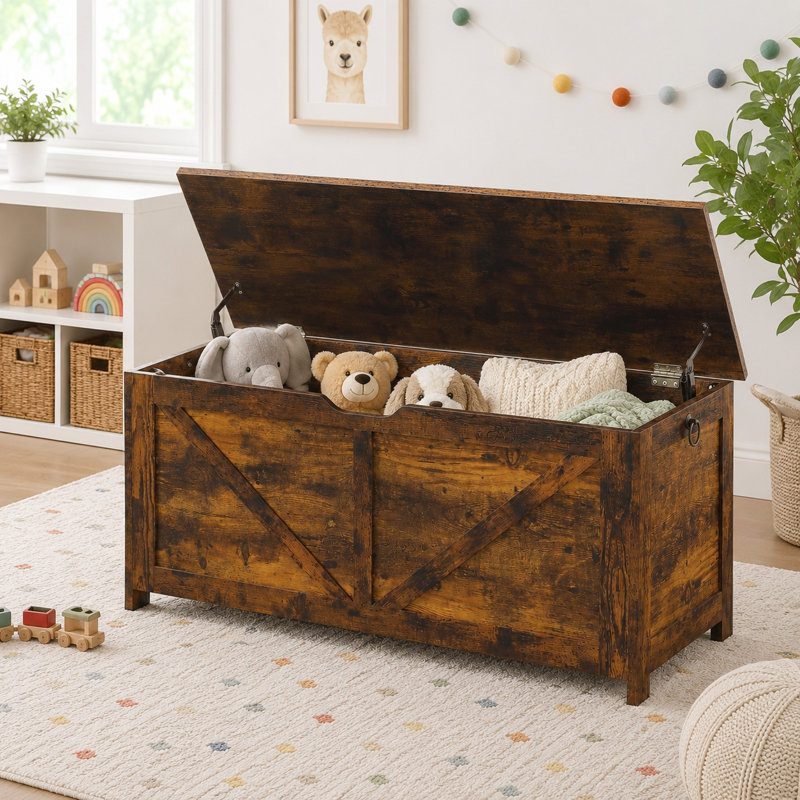 Banc de rangement pour hall d'entrée rétro avec charnières, assemblage facile, Brown