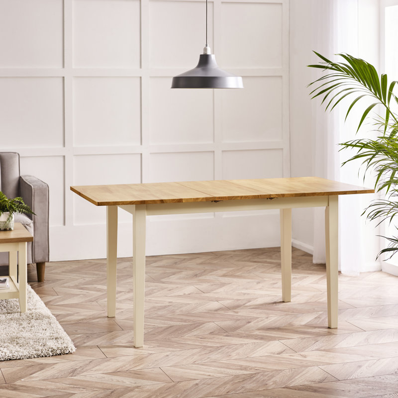 Alissah Rubberwood Extending Dining Table Set, Oak/Cream, 6 Pieces: Table, Bench, 4 Chairs