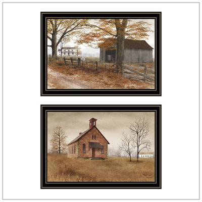 Trendy Decor 4U 2- Piece Vignette Back To School, Old Country Road Wall Art For Living Room, Bedroom Wall Art Print For Home Decor By Billy Jacobs