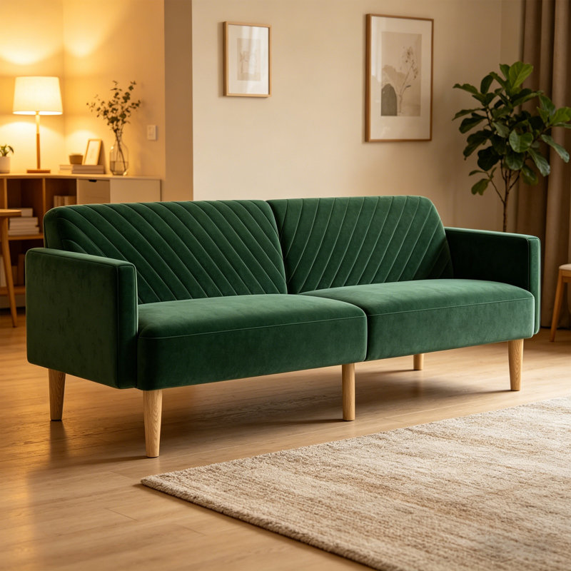 3 Seater Velvet Sofa Bed, Green