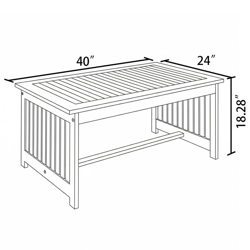 Acacia Slatted Outdoor Coffee Table with Solid Wood Frame, Brown