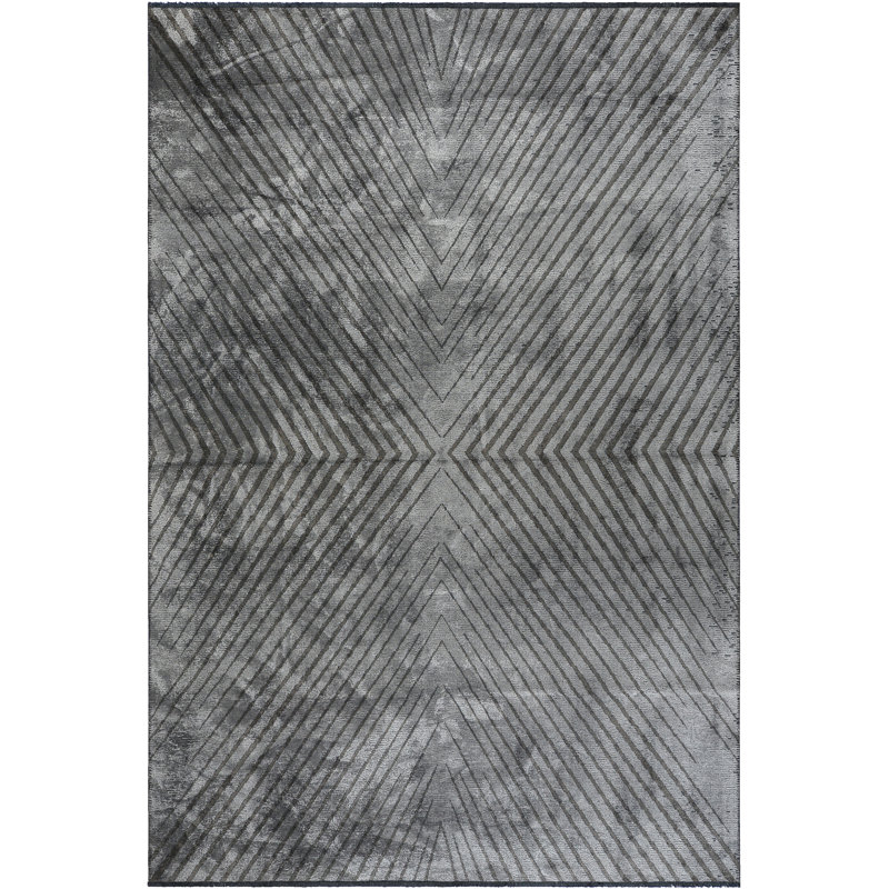 Rapture Sliver Gray Chevron Luxury Area Rug, Rectangle 7'10" x 11'2"