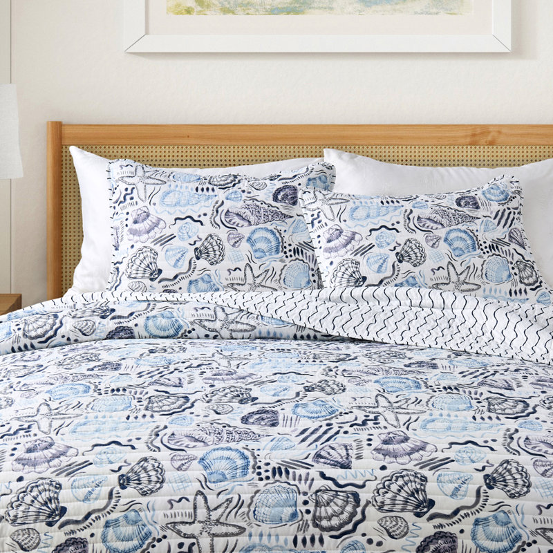 Ensemble de courtepointe bleu avec coquillages Seashell, Double / grand