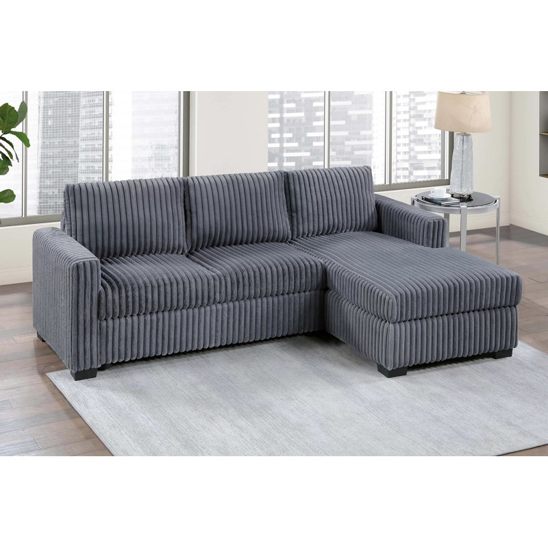 Canapé modulaire en velours côtelé gris foncé Romford avec méridienne Raf, Velours côtelé gris