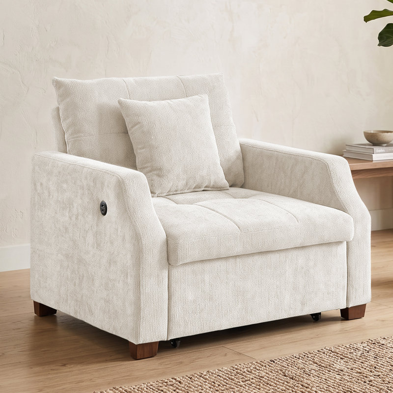 Fauteuil d'appoint convertible 3 en 1, fauteuil-lit multifonctionnel pour petits espaces, Beige Polyester Blend
