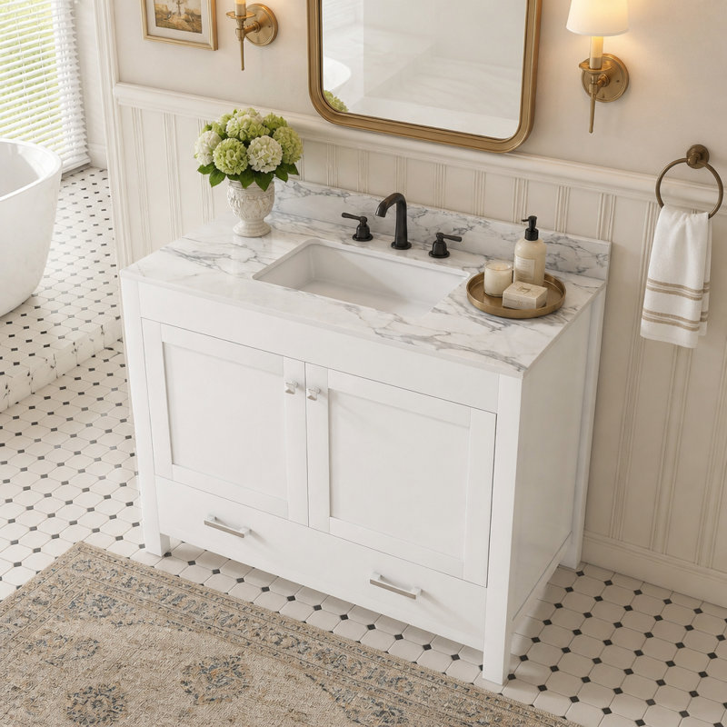 Freestanding Standard Single Vanity Bathroom Vanity With Stone Top